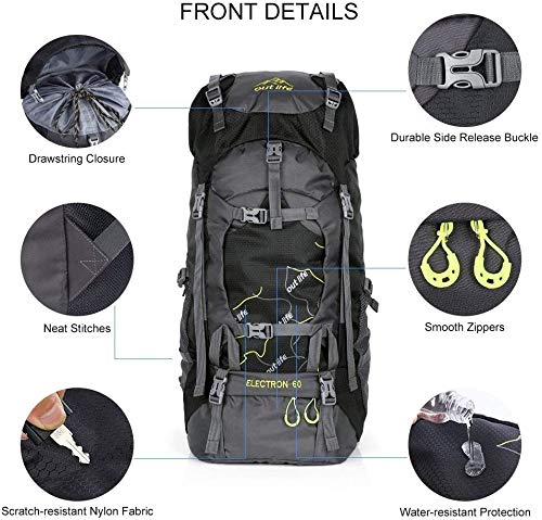 OUTLIFE Hiking Backpack 60L Lightweight Water Reasistant Trekking Bag Durable Outdoor Sport Daypack for Climbing Mountaineering Fishing Travel Cycling