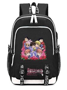 timmor magic anime ouran high school host club backpack with usb charging port, schoolbags bookbags.(black3)