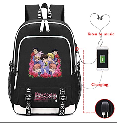 TIMMOR MAGIC Anime Ouran High School Host Club Backpack with USB Charging Port, Schoolbags Bookbags.(Black3)