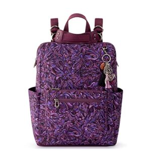 sakroots womens eco-twill convertible loyola backpack in eco twill adjustable crossbody strap multifunctional bag with laptop compartmen, violet treehouse, one size us