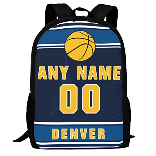 Denver Custom Basketball Style Backpack With Personalized Name Number Teens Girls Boys School Bag Computer Backpacks 17 Inch Large Capacity.