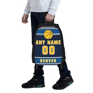 Denver Custom Basketball Style Backpack With Personalized Name Number Teens Girls Boys School Bag Computer Backpacks 17 Inch Large Capacity.