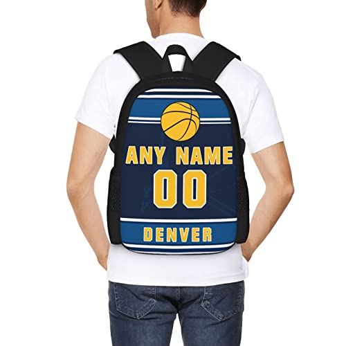 Denver Custom Basketball Style Backpack With Personalized Name Number Teens Girls Boys School Bag Computer Backpacks 17 Inch Large Capacity.