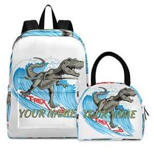 mchiver dinosaur surfer personalized school backpack with lunch box custom backpack for boys girls casual bookbags set for camping travel work