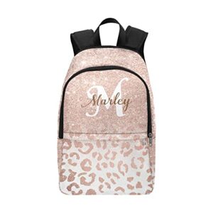 liveweike rose gold glitter leopard personalized casual backpack,custom college school bag with name travel laptop 17 inch for girl