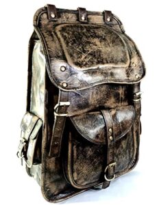 the charmika full grain 21 inch leather laptop rucksack knapsack / large backpack casual bookbag daypack camping travel (dark choco vintage)