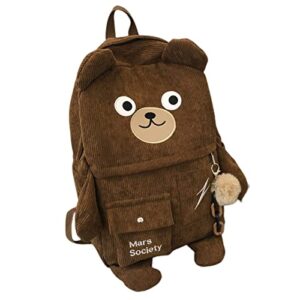 aoakva kawaii bear corduroy backpack cute for teen girl boy middle school large size (brown)