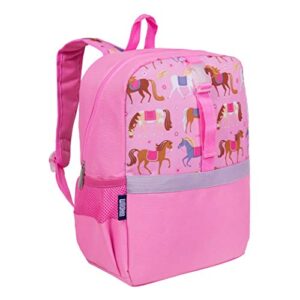 wildkin pack-it-all kids backpack for boys & girls, ideal size for school & travel backpack for kids, features front strap, interior sleeve, back support & side pocket (horses)