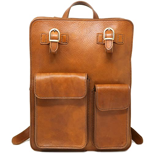 Floto Tortona Leather Backpack Knapsack Italian Shoulder Bag (Tobacco Brown)