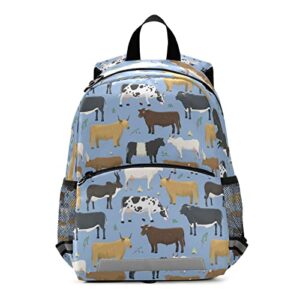 glaphy bulls cows farm animal backpack for kids, boys and girls, toddler backpack for daycare travel school, preschool bookbag with chest strap