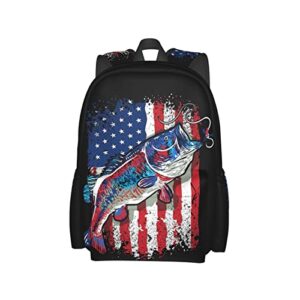 vintage american fish american flag school laptop backpacks for women men computer book bag travel hiking camping daypack aesthetic backpack 4th of july, black4, one size