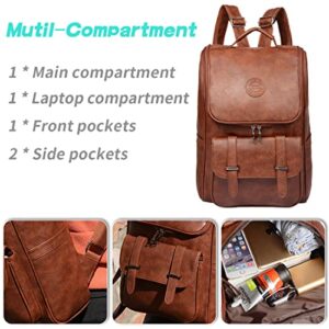 LOTCAIN Vintage Faux Leather Backpack, Slim Laptop Backpack Travel Waterproof Pack College School Bookbag Weekend Daypack Bag for Men Women,Brown