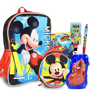 disney classics mickey mouse backpack for boys, girls, kids-6 pc bundle with 16 inchbackpack, lunch box, stickers, and more (mickey school supplies) box supplies,