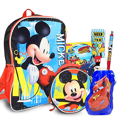 DISNEY CLASSICS Mickey Mouse Backpack For Boys, Girls, Kids-6 Pc Bundle With 16 inchBackpack, Lunch Box, Stickers, And More (Mickey School Supplies) box supplies,