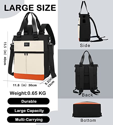 COMELY Backpack Tote for Women Casual Laptop Daypack Crossbody Bag 4-in-1 Travel Bookbag Diaper Bag Nurse Teacher Bag Water Resistant Wide Top Open for Daily Work College , Black B