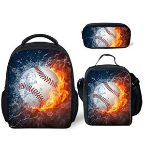 instantarts fire baseball shoulder backpack kindergarten set pencil bag with lunch box,combustion