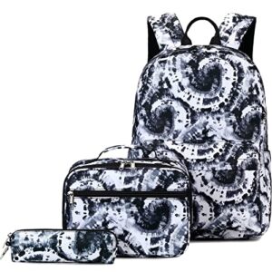joyfulife girls backpacks, tie dye backpack for girls kids bookbags school backpack with lunch box (tie dye black)