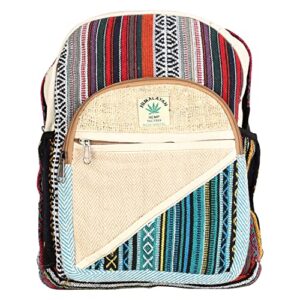 13″ medium hemp backpack, cotton stripe backpack, himalayan hemp backpack, hiking backpack, fair trade bag, free spirit bag, hippie bag, nepali bag, boho bag