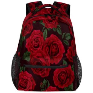 DJYQBFA Red Rose Backpack for Men Women Kids, Flower Floral School Bag Travel Hiking Dayback Large College Bookback Laptop Bag for Girls Boys Student