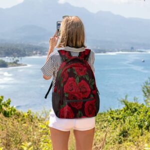 DJYQBFA Red Rose Backpack for Men Women Kids, Flower Floral School Bag Travel Hiking Dayback Large College Bookback Laptop Bag for Girls Boys Student