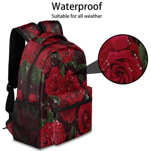 DJYQBFA Red Rose Backpack for Men Women Kids, Flower Floral School Bag Travel Hiking Dayback Large College Bookback Laptop Bag for Girls Boys Student