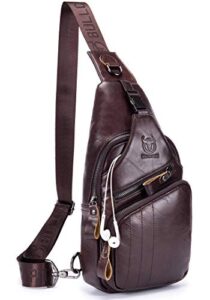 bullcaptain cross body bags for men leather sling bag casual daypacks chest bags shoulder bag travel hiking backpacks (coffee)