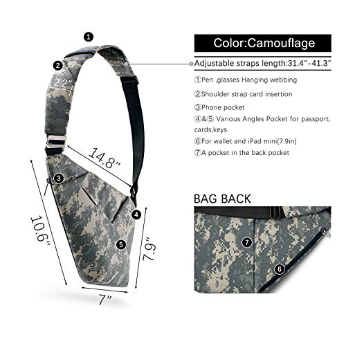 NIID D1 Chest Pack Crossbody Bag Sling bag Slim Backpack Multipurpose Casual Daypack(Camouflage, Right Hand)