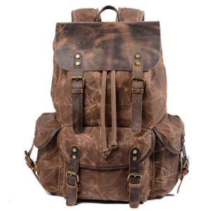 genuine leather canvas waxed backpack travel laptop bag