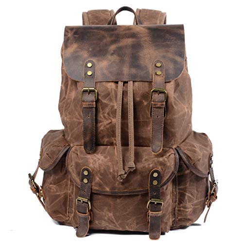 Genuine Leather Canvas waxed Backpack Travel Laptop Bag