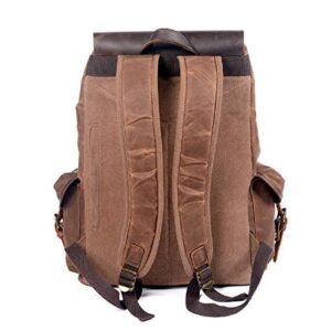 Genuine Leather Canvas waxed Backpack Travel Laptop Bag