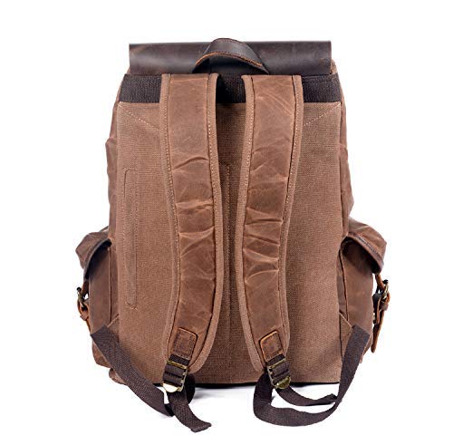 Genuine Leather Canvas waxed Backpack Travel Laptop Bag