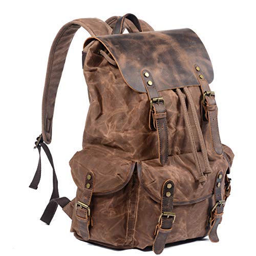 Genuine Leather Canvas waxed Backpack Travel Laptop Bag