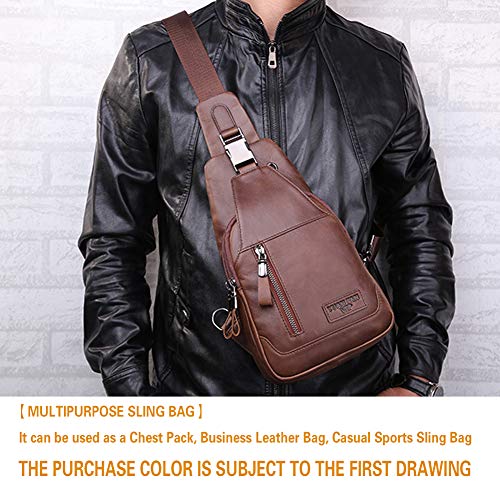 Genuine Leather Sling Bag Small,Chest Shoulder Bags for Men Outdoors Anti Theft