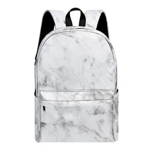 sewbuapo school backpack for boys girls portable wide shoulder strap casual daypack lightweight travel bag for travel (white marble)