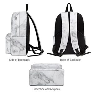 sewbuapo School Backpack for Boys Girls Portable Wide shoulder strap Casual Daypack Lightweight Travel Bag for Travel (White Marble)