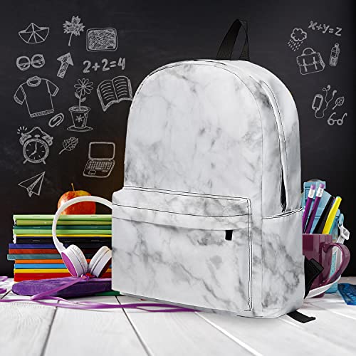 sewbuapo School Backpack for Boys Girls Portable Wide shoulder strap Casual Daypack Lightweight Travel Bag for Travel (White Marble)