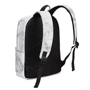 sewbuapo School Backpack for Boys Girls Portable Wide shoulder strap Casual Daypack Lightweight Travel Bag for Travel (White Marble)