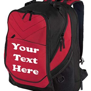 all about me company Personalized Monogrammed School Book Bag with Custom Text | Shoulder Backpack with Customizable Embroidered Monogram Design (Chili Red/Black)