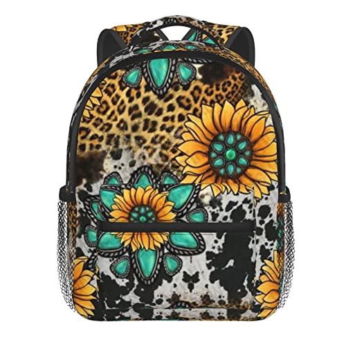 Jolisa-Buoncore Sunflower Turquoise Cow Print School Bags Kids Bag Backpack For School,Casual Daypacks For Teens Black One Size