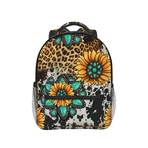 Jolisa-Buoncore Sunflower Turquoise Cow Print School Bags Kids Bag Backpack For School,Casual Daypacks For Teens Black One Size