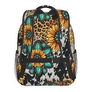 Jolisa-Buoncore Sunflower Turquoise Cow Print School Bags Kids Bag Backpack For School,Casual Daypacks For Teens Black One Size