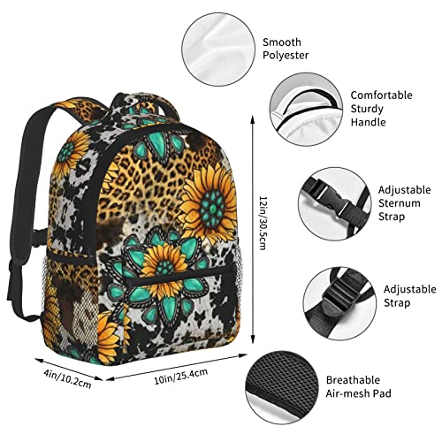 Jolisa-Buoncore Sunflower Turquoise Cow Print School Bags Kids Bag Backpack For School,Casual Daypacks For Teens Black One Size