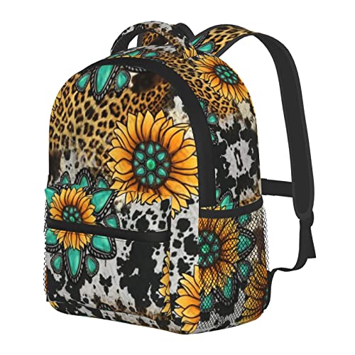 Jolisa-Buoncore Sunflower Turquoise Cow Print School Bags Kids Bag Backpack For School,Casual Daypacks For Teens Black One Size