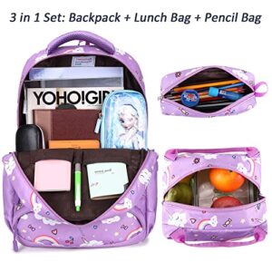 Meisohua School Backpack for Girls Elementary Unicorn Backpack Set 3 in 1 Kids Bookbags Schoolbag Sets with Lunch Bag Pencil Case