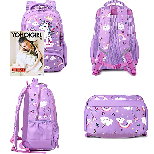 Meisohua School Backpack for Girls Elementary Unicorn Backpack Set 3 in 1 Kids Bookbags Schoolbag Sets with Lunch Bag Pencil Case