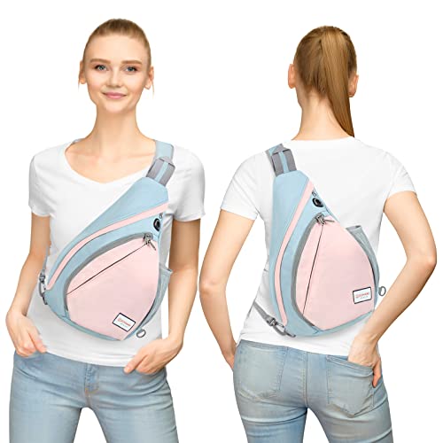 ZOMAKE Sling Bag,Crossbody Sling Backpack Shoulder Chest Bag for Women Men - Travel Hiking Daypack (Grey/Light Pink)