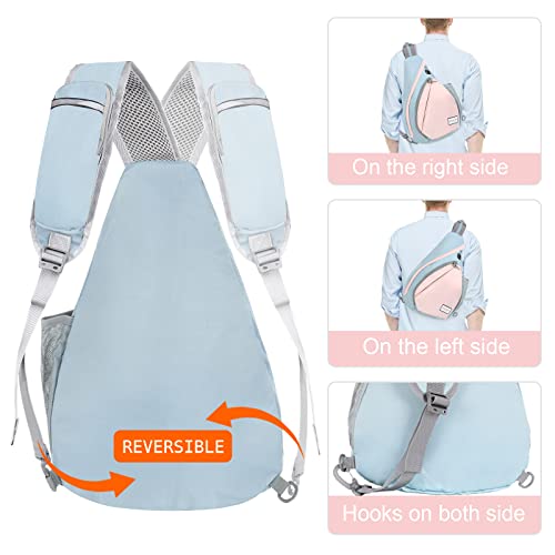 ZOMAKE Sling Bag,Crossbody Sling Backpack Shoulder Chest Bag for Women Men - Travel Hiking Daypack (Grey/Light Pink)