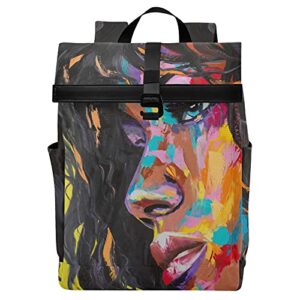 alaza afro african american woman art painting large laptop backpack purse for women men waterproof anti theft roll top backpack, 13 – 17.3 inch, multi, one size
