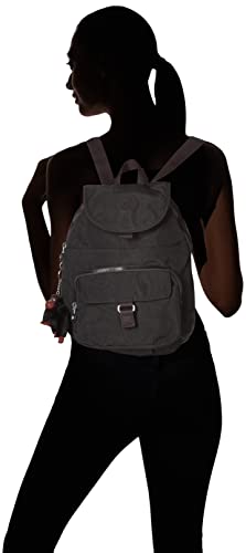 Kipling Girls' Women's Queenie, Adjustable Backpack Straps, Monkey Keychain, Key Clasp, Top Carry Handle, Black Tonal, 10" L x 13.25" H x 6.25" D