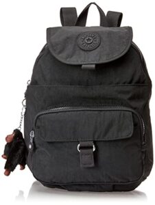 kipling girls’ women’s queenie, adjustable backpack straps, monkey keychain, key clasp, top carry handle, black tonal, 10″ l x 13.25″ h x 6.25″ d